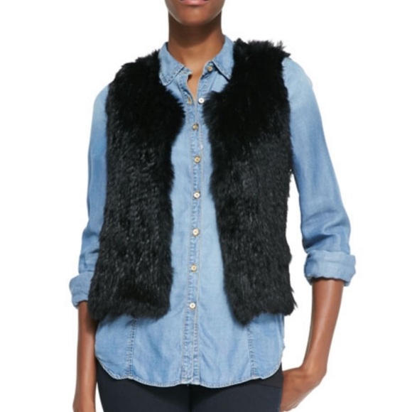 525 America Luxe Black Rabbit Fur Vest 